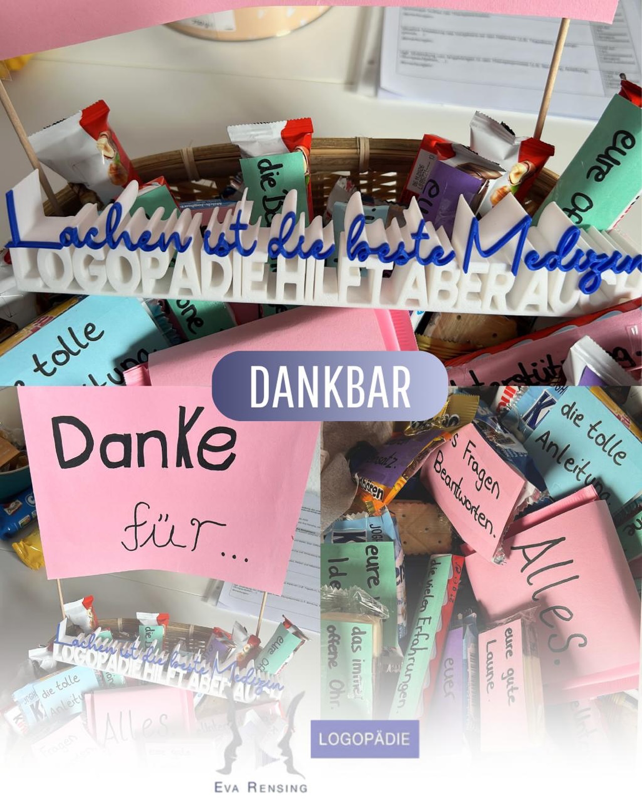 „Lachen ist die beste Medizin - Logopädie hilft aber auch.“ 💜

Dieser Spruch aus dem Korb hat uns direkt ein Lächeln ins Gesicht gezaubert.

Unsere ehemalige Praktikantin Julia hat uns mit dieser kreativen Überraschung eine große Freude gemacht. Zwischen Schokolade, lieben Botschaften und vielen persönlichen Worten steckt vor allem eines: Wertschätzung.

Und genau das zeigt uns immer wieder, warum wir unseren Beruf so lieben. Menschen auf ihrem Weg begleiten zu dürfen, Wissen weiterzugeben und gemeinsam Entwicklung zu erleben, ist etwas ganz Besonderes. Wenn ehemalige Praktikantinnen die Zeit bei uns so positiv in Erinnerung behalten, macht uns das stolz und zeigt uns, dass wir einen wirklich schönen Job machen. 🥰

Liebe Julia, vielen Dank für diese liebevolle Aufmerksamkeit und die vielen netten Worte. Wir wünschen dir für deinen weiteren Weg von Herzen alles Gute und ganz viel Erfolg! 🍀

Du interessierst dich für die Logopädie und bist auf der Suche nach einem Praktikumsplatz? Meld dich gern bei uns! 🫂