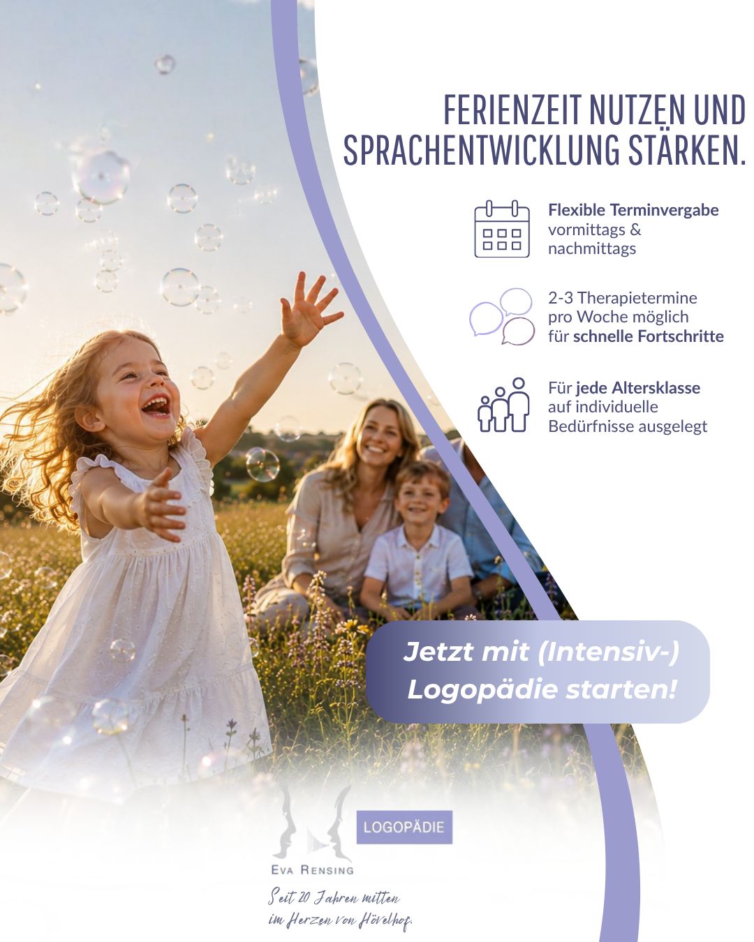 Mehr Zeit. Weniger Termindruck. Die Sommerferien bieten oft die perfekte Gelegenheit, die Sprachentwicklung gezielt zu fördern. ☀️💜

Während Schule, Kindergarten oder Beruf in den Ferien häufig etwas mehr Freiraum lassen, können auch Therapietermine einfacher in den Alltag integriert werden.

Dadurch besteht die Möglichkeit, mehrere logopädische Termine pro Woche wahrzunehmen. Eine Intensivlogopädie kann dabei helfen, Therapieziele schneller zu erreichen und bereits Erlerntes nachhaltig zu festigen!

💜 2–3 Therapietermine pro Woche möglich
📅 Termine flexibel über die Ferien verteilt
🫂 Individuell abgestimmt - für Kinder, Jugendliche und Erwachsene

Melde dich gerne bei uns und wir finden gemeinsam den passenden Weg! 🗣️